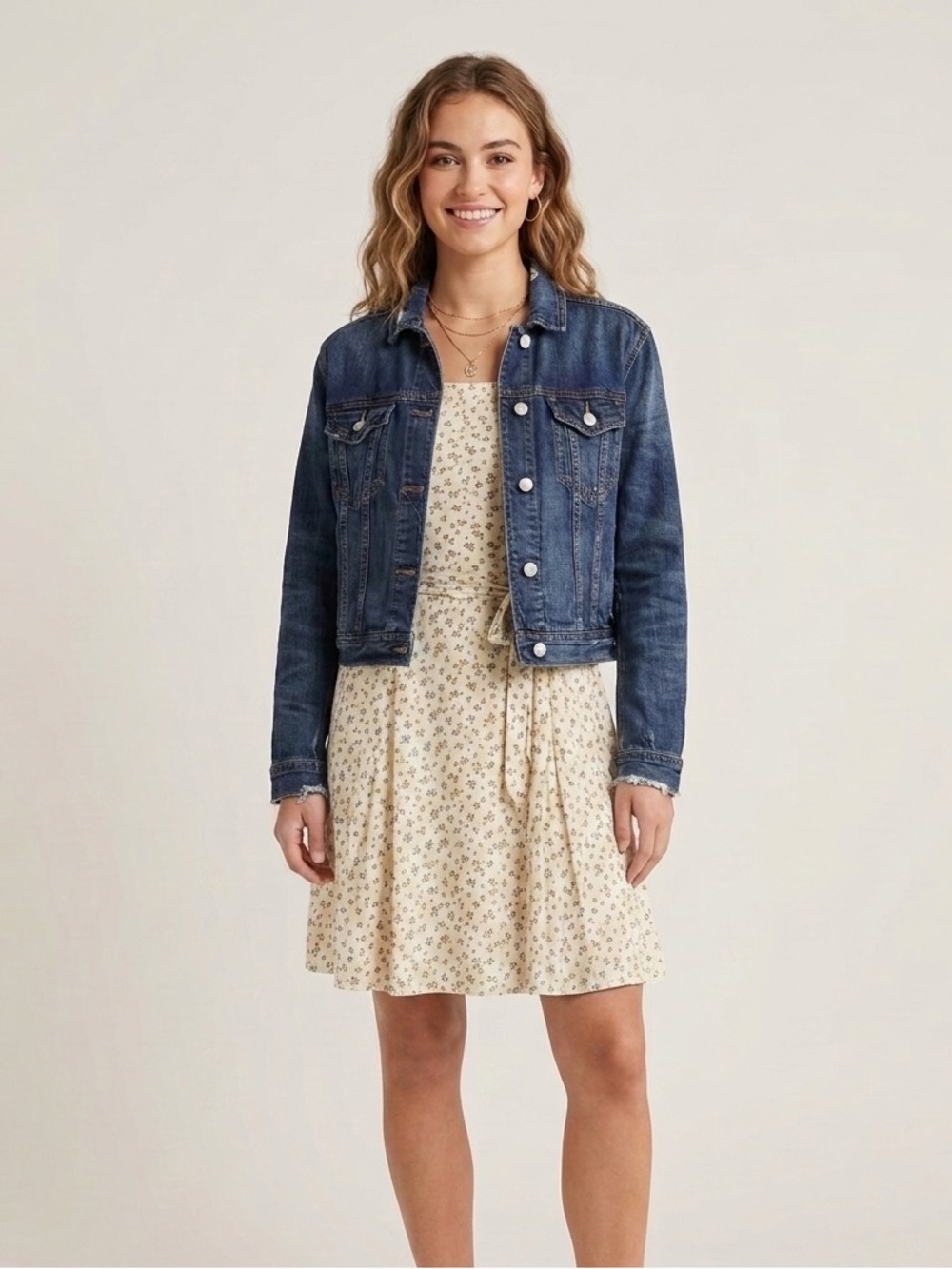American Eagle Dark Blue Distressed Denim Jean Jacket Small